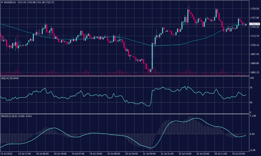 FOMC Meeting showing spot gold chart a tendency for a decline, but it also shows support above $1,715.