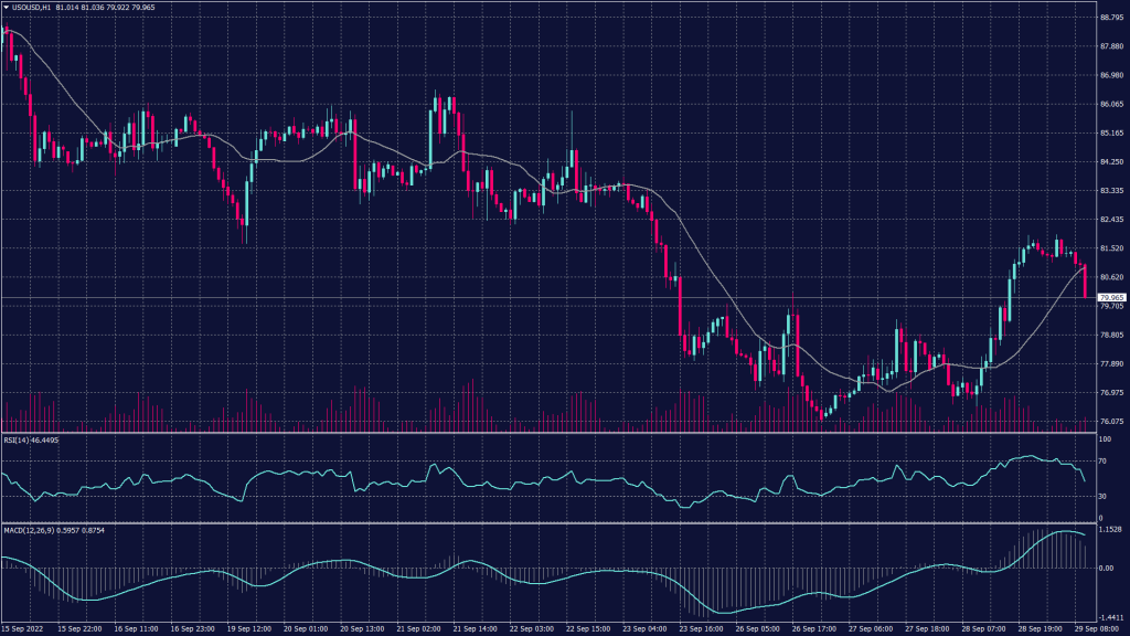 WTI crude oil chart shows it rallied in early trade on Monday following news from OPEC+