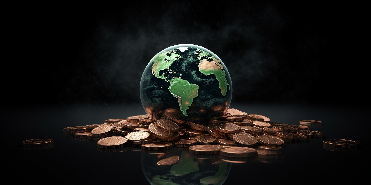 ¿Es recomendable el trading en cobre? Un globo terráqueo rodeado de monedas de cobre.