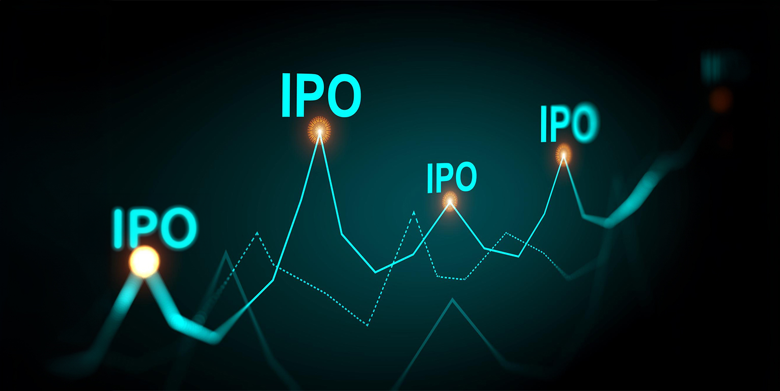 IPO de acciones. Gráfico del mercado financiero.