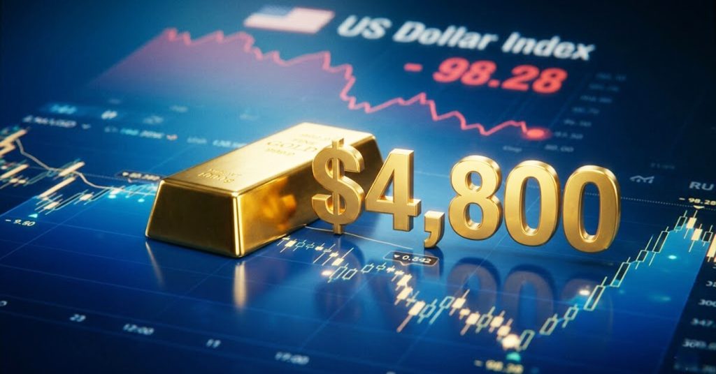 Vàng ổn định gần mốc $4,800 khi chỉ số Dollar Index giảm về vùng 98